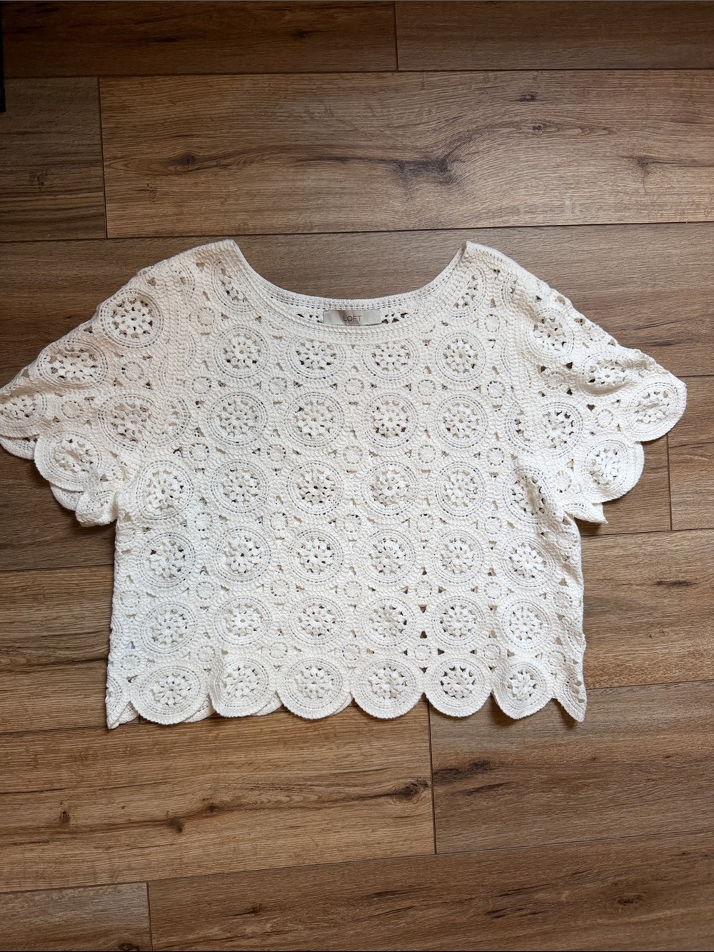 LOFT White Crochet Crop Top with Scalloped Edges